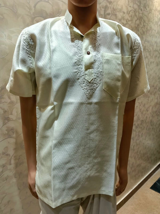 Nice Hand Chikankari Cotton Short Kurta Light Yellow Colour Lucknow Chikan Emporium.