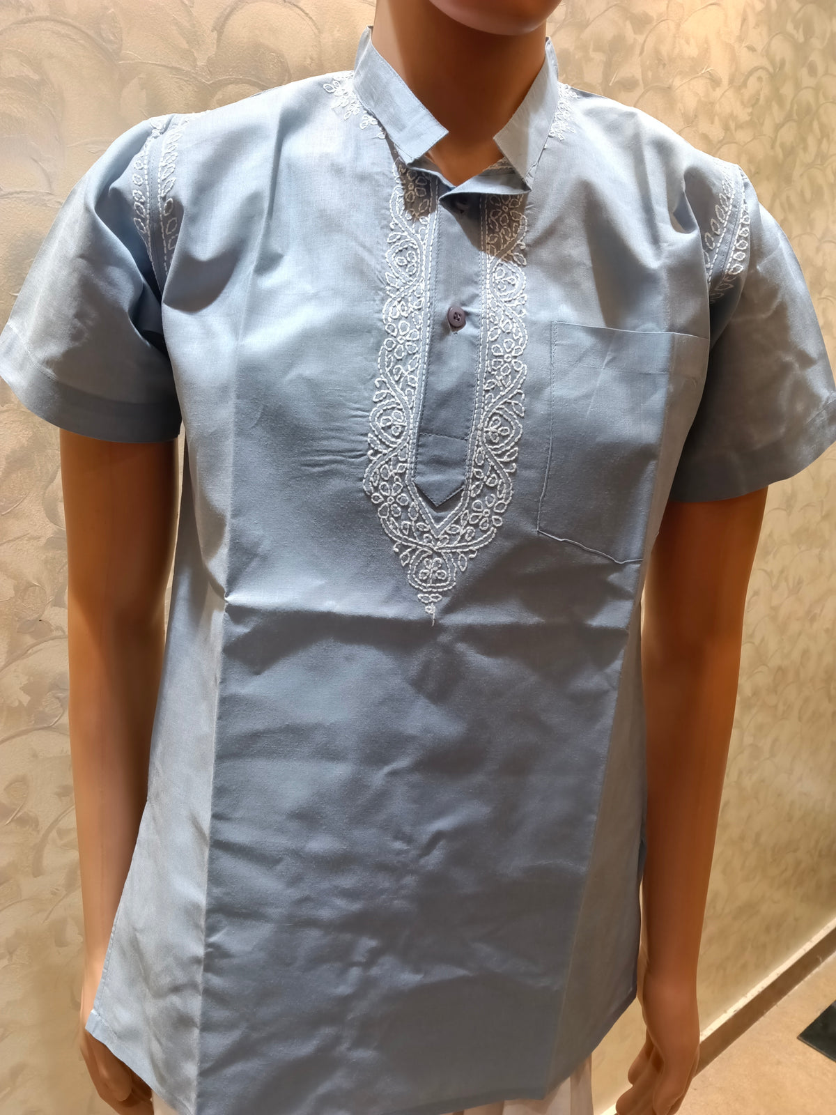 Nice Hand Chikankari Cotton Short Kurta Light Blue Colour Lucknow Chikan Emporium.