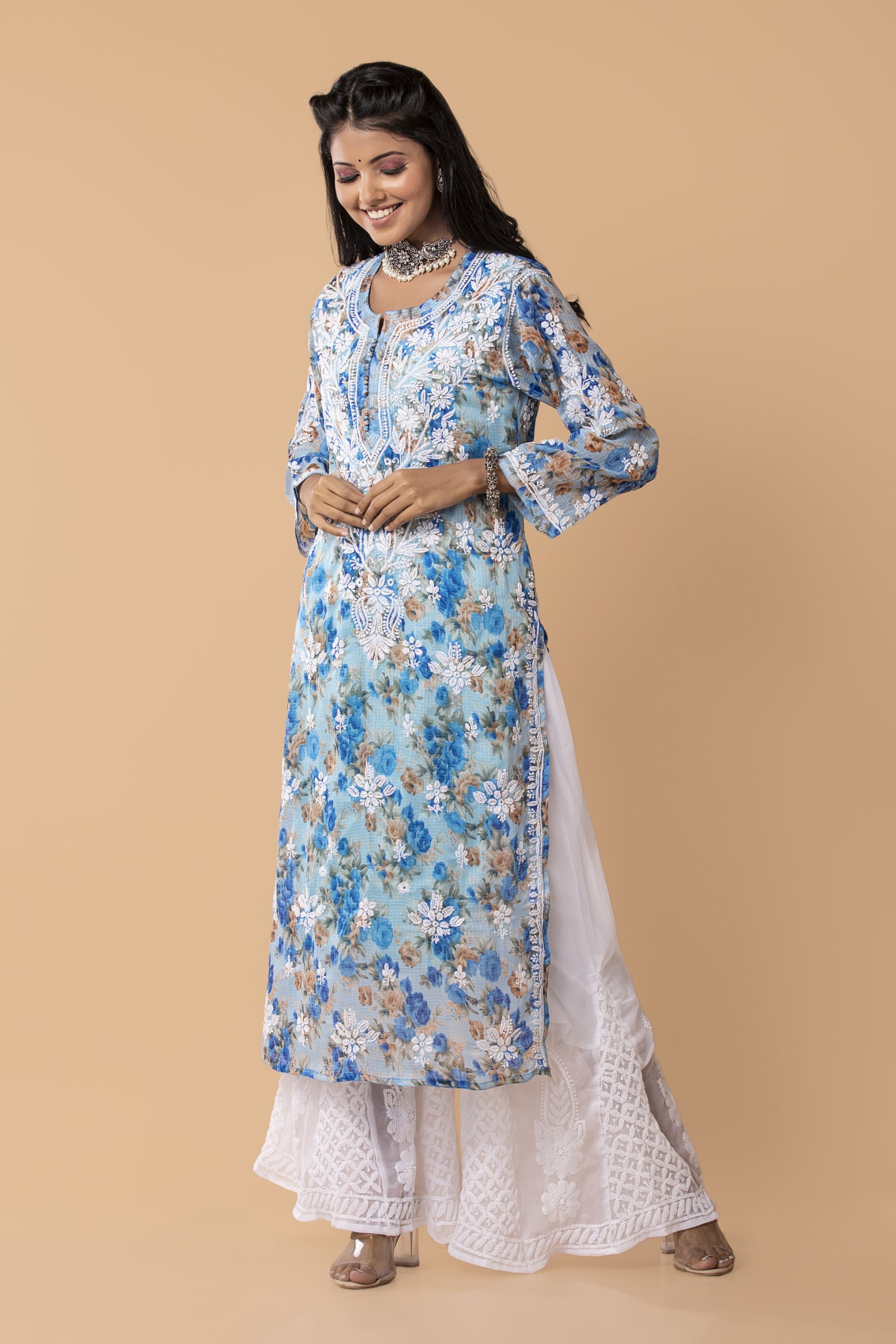 ADA Kurtas  Buy ADA Hand Embroidered Yellow Georgette Lucknow Chikan Kurta  with Slip Set of 2 XS A90321 OnlineNykaa Fashion