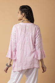 Lucknow Chikan Emporium Hand Chikankari Skin freindly soft cotton short kurti Nice Pink  Colour.