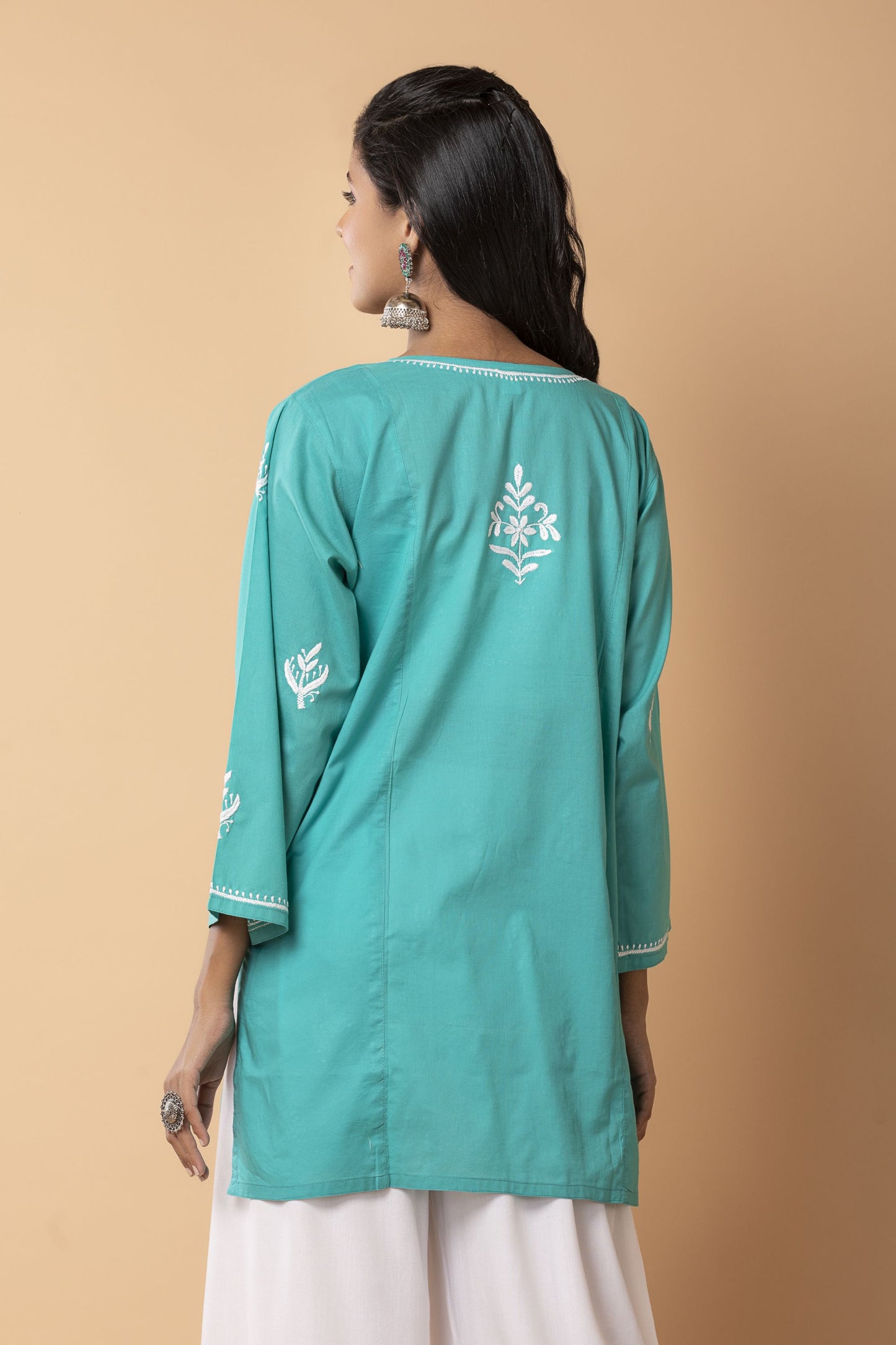 Soft cotton short kurti Nice Green Colour Lucknow Chikan Emporium Hand Chikankari Skin freindly