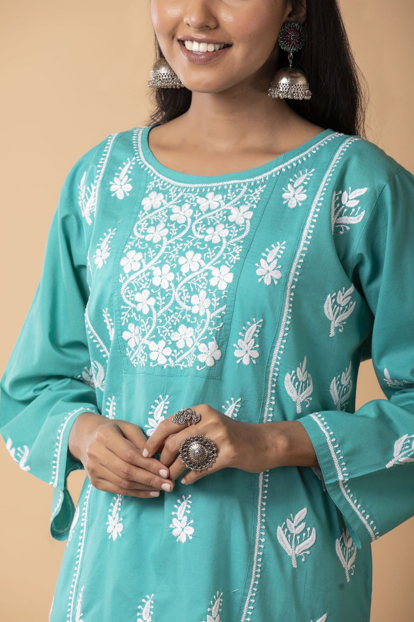 Soft cotton short kurti Nice Green Colour Lucknow Chikan Emporium Hand Chikankari Skin freindly