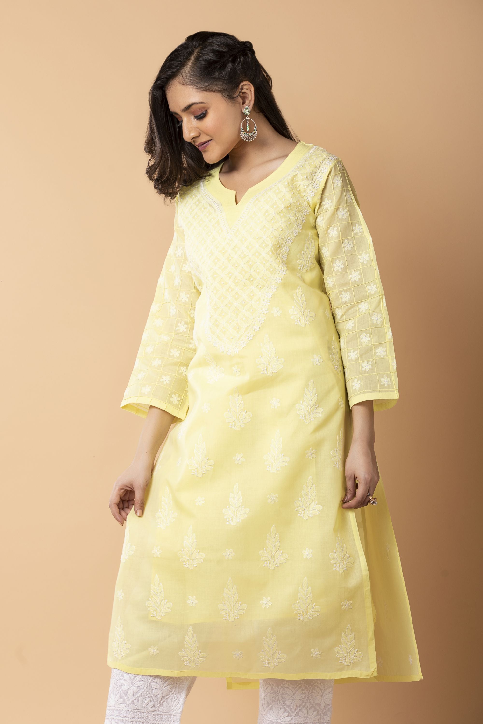 Yellow Beautiful Lucknow Chikankari Ethnic Kurta -Modal Fabric | Syrish