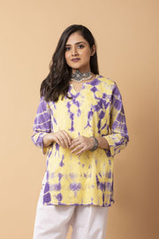 Lucknow Chikan Emporium Hand Chikankari Skin freindly soft cotton short tye dye  kurti Nice yellow and purple  Colour