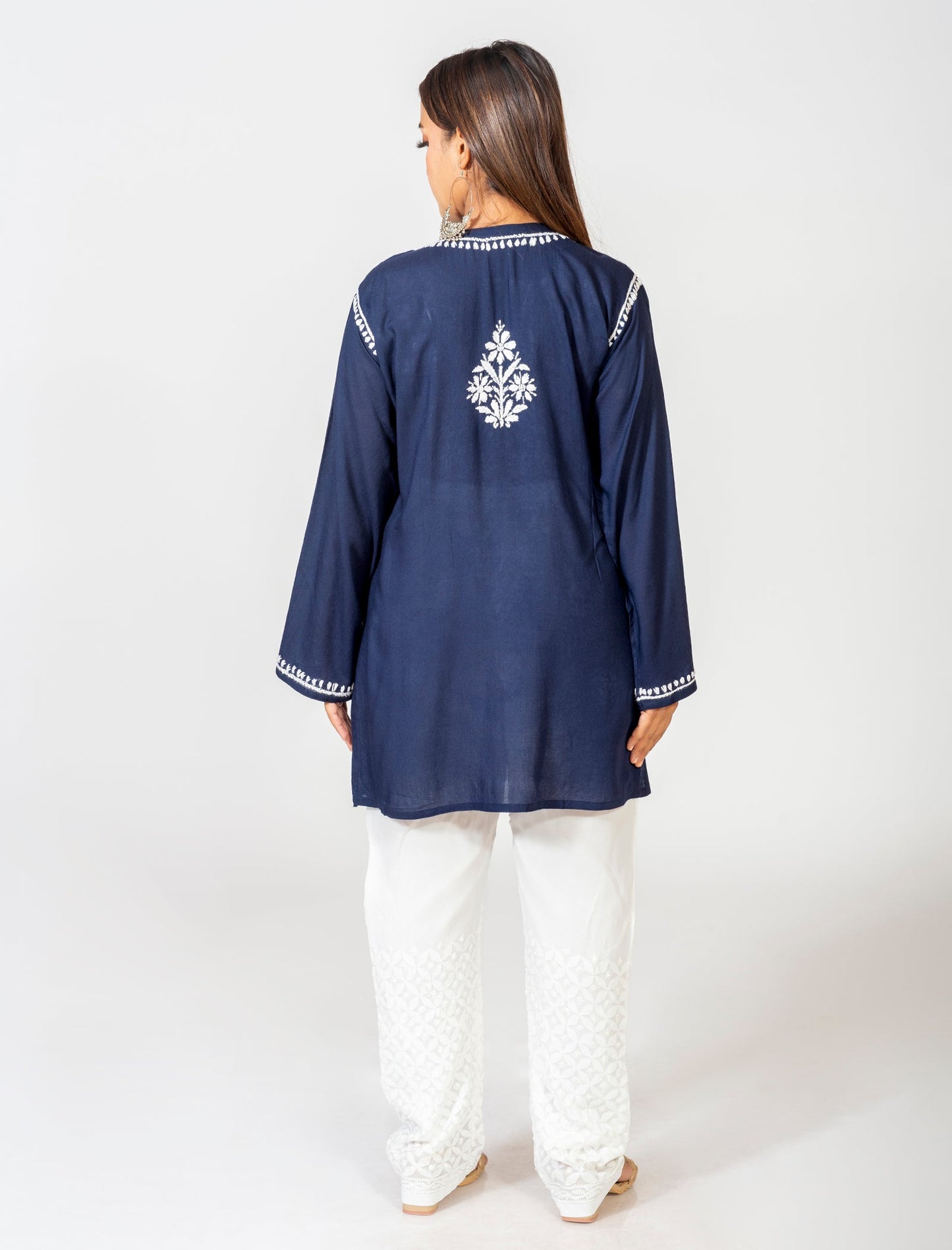 Lucknow Chikan Emporium Super Soft Fine Rayon Chikankari Kurti Royal Blue Colour.
