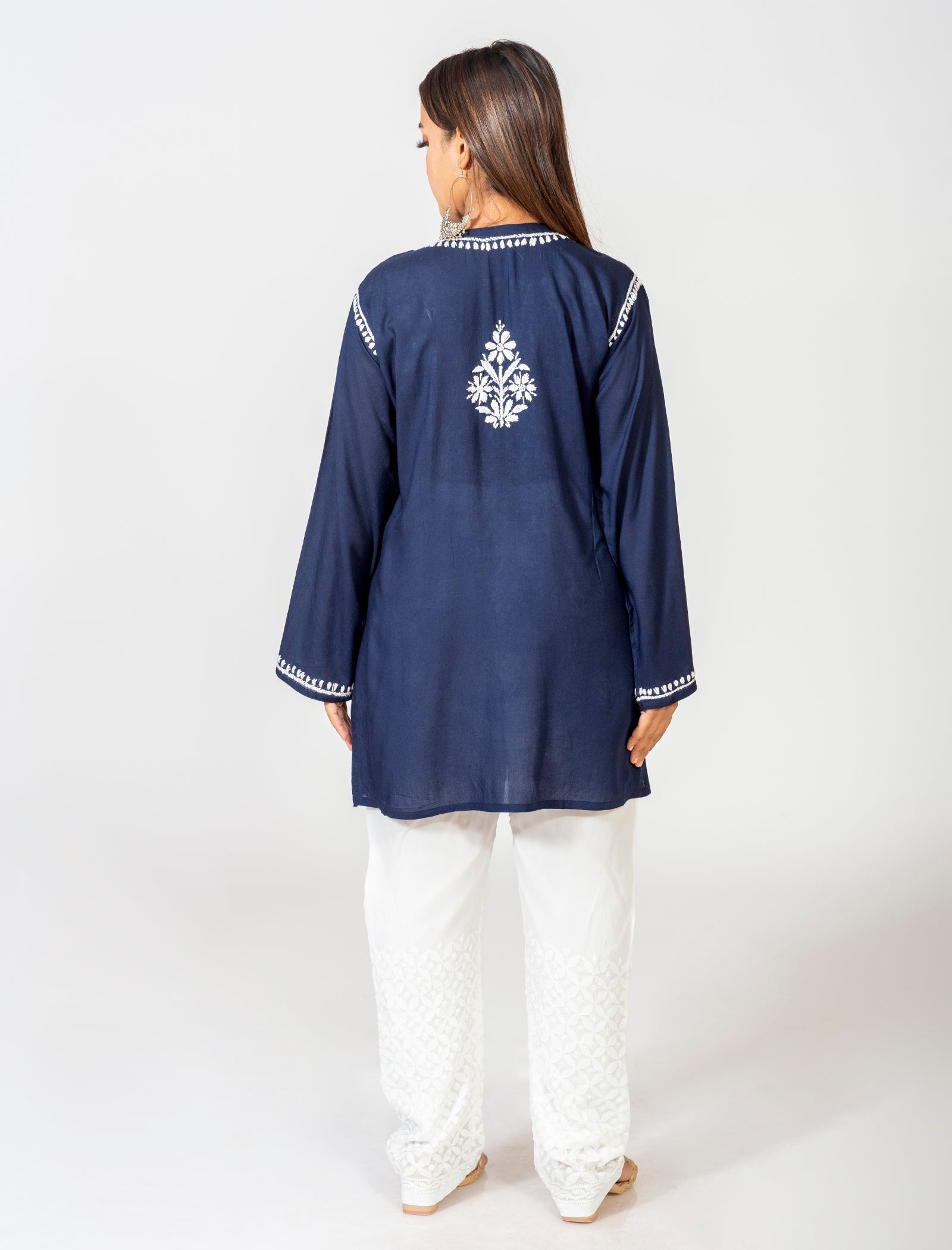 Lucknow Chikan Emporium Super Soft Fine Rayon Chikankari Kurti Royal Blue Colour.