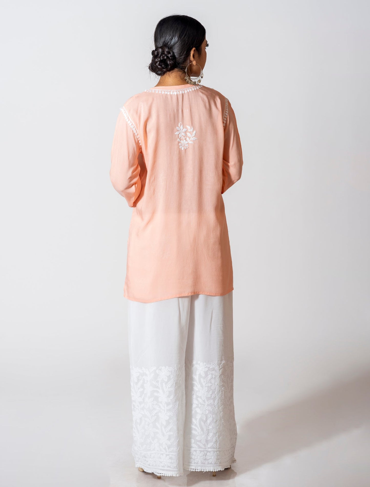 Lucknow Chikan Emporium Super Soft Fine Rayon Chikankari Kurti Peach Colour.