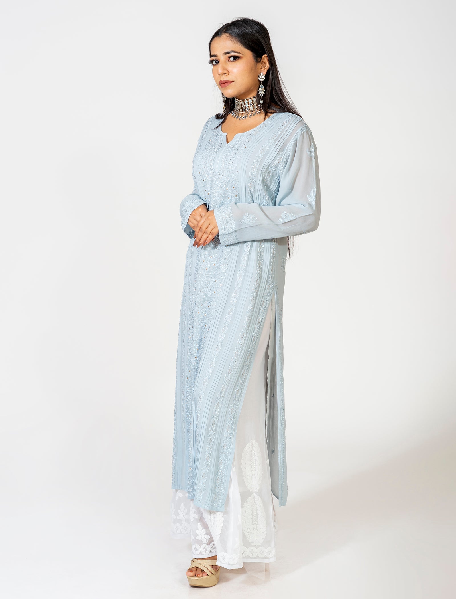 Lucknow Chikan Emporium Skin Friendly Viscose Chikankari Kurti Nice Grey Colour.