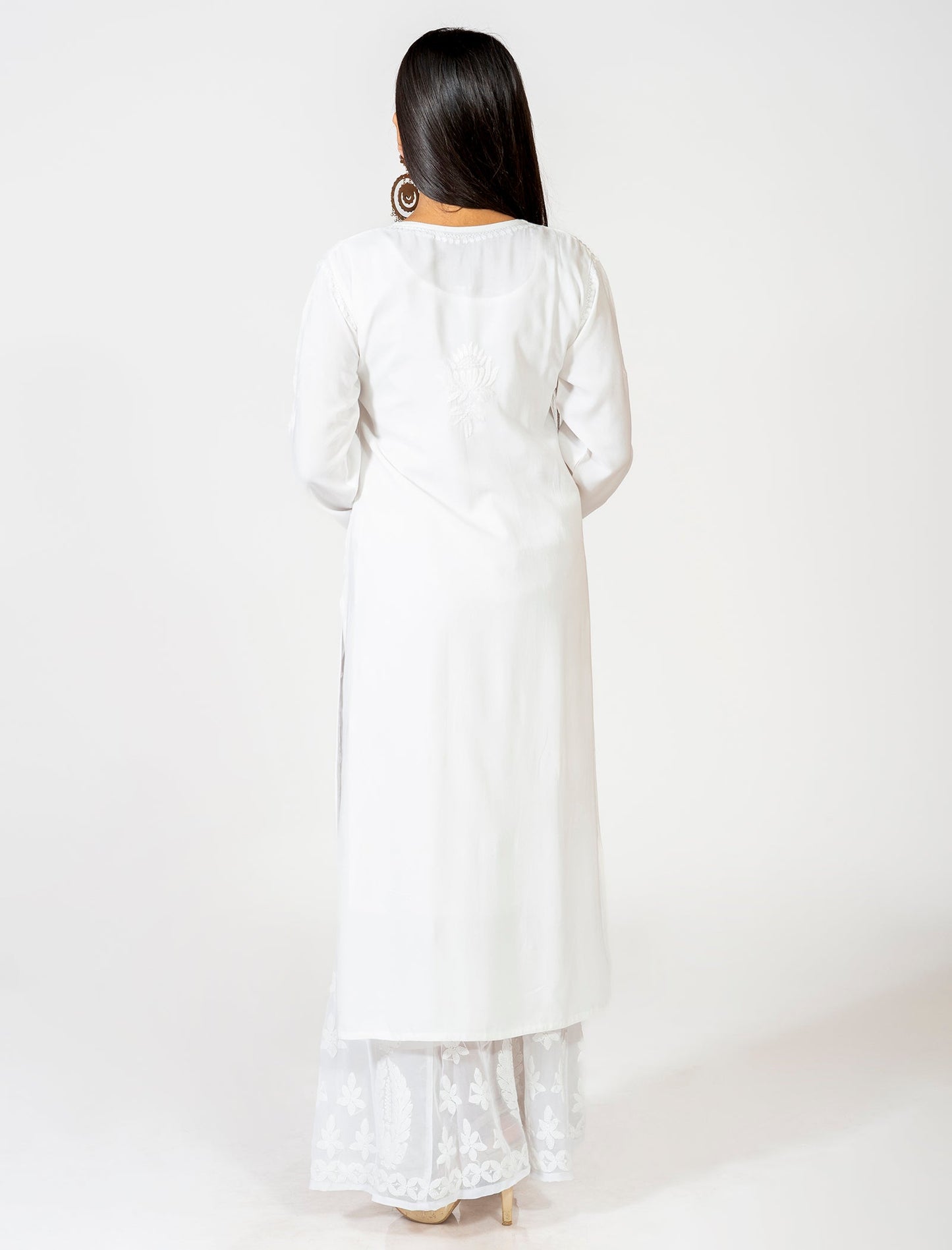 Lucknow Chikan Emporium Super Soft Fine Rayon Chikankari Kurti White Colour.