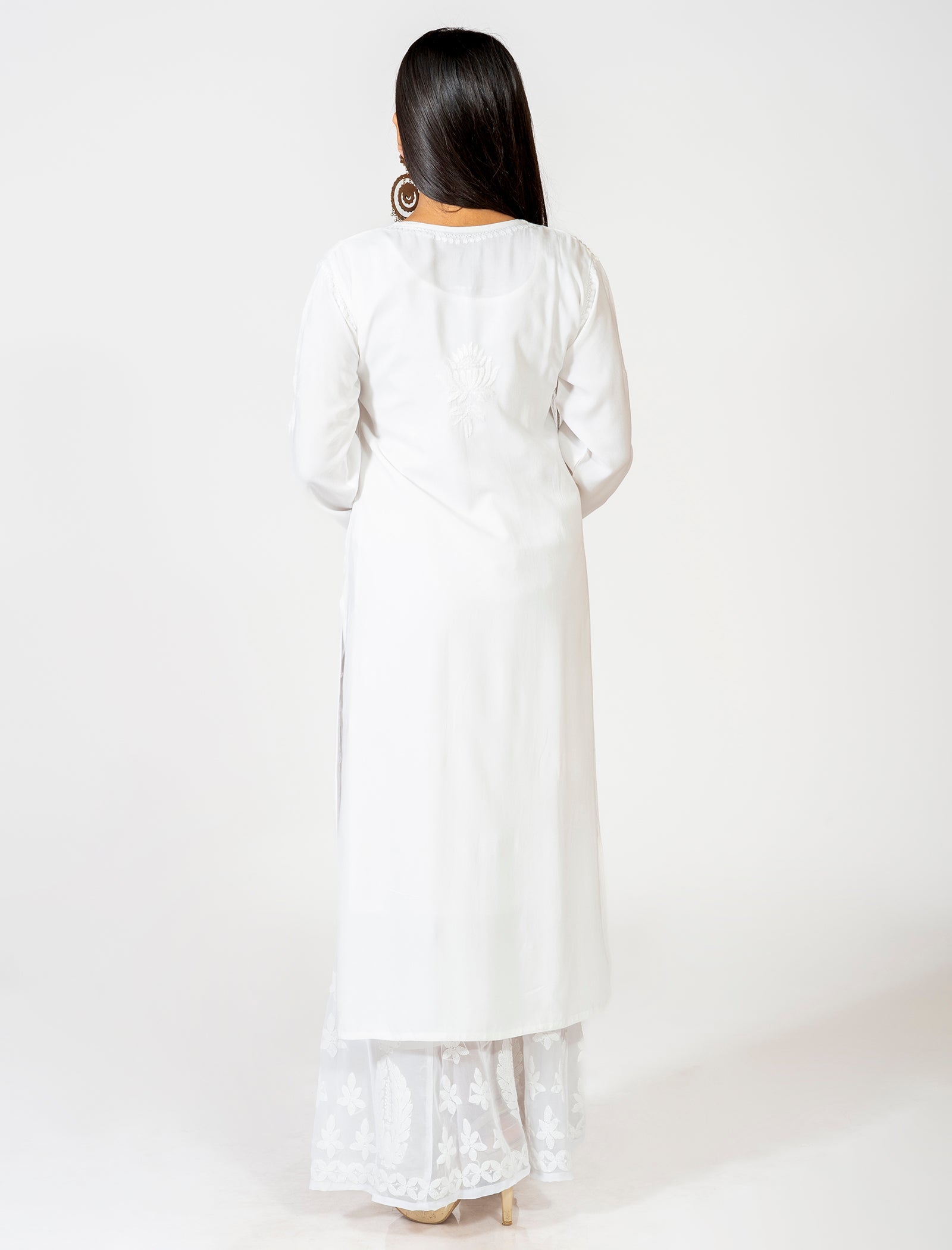 Lucknow Chikan Emporium Super Soft Fine Rayon Chikankari Kurti White Colour.