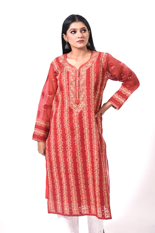 Hand embroided kota cotton women kurti nice maroon colour