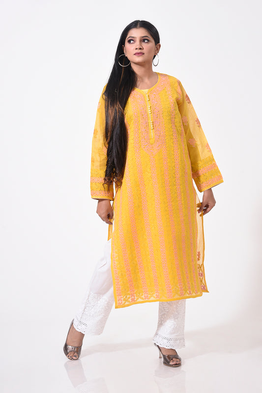 Lucknow Chikan Emporium Hand kota cotton women kurti nice mustard yellow  colour