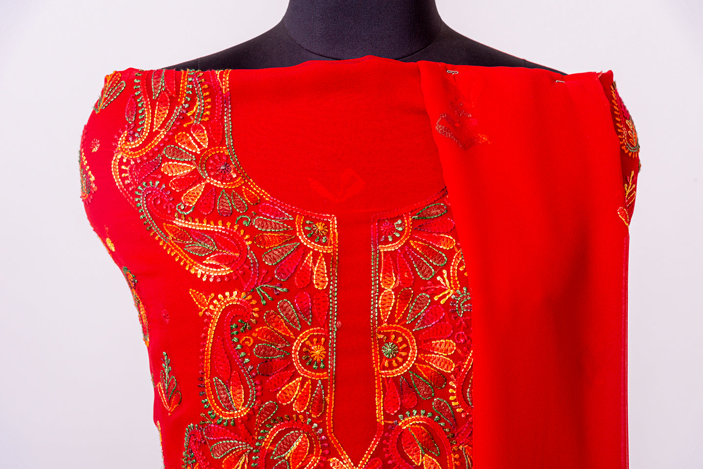 Lucknowi Chikankari  nice red semi georgette Unstiched  suit material