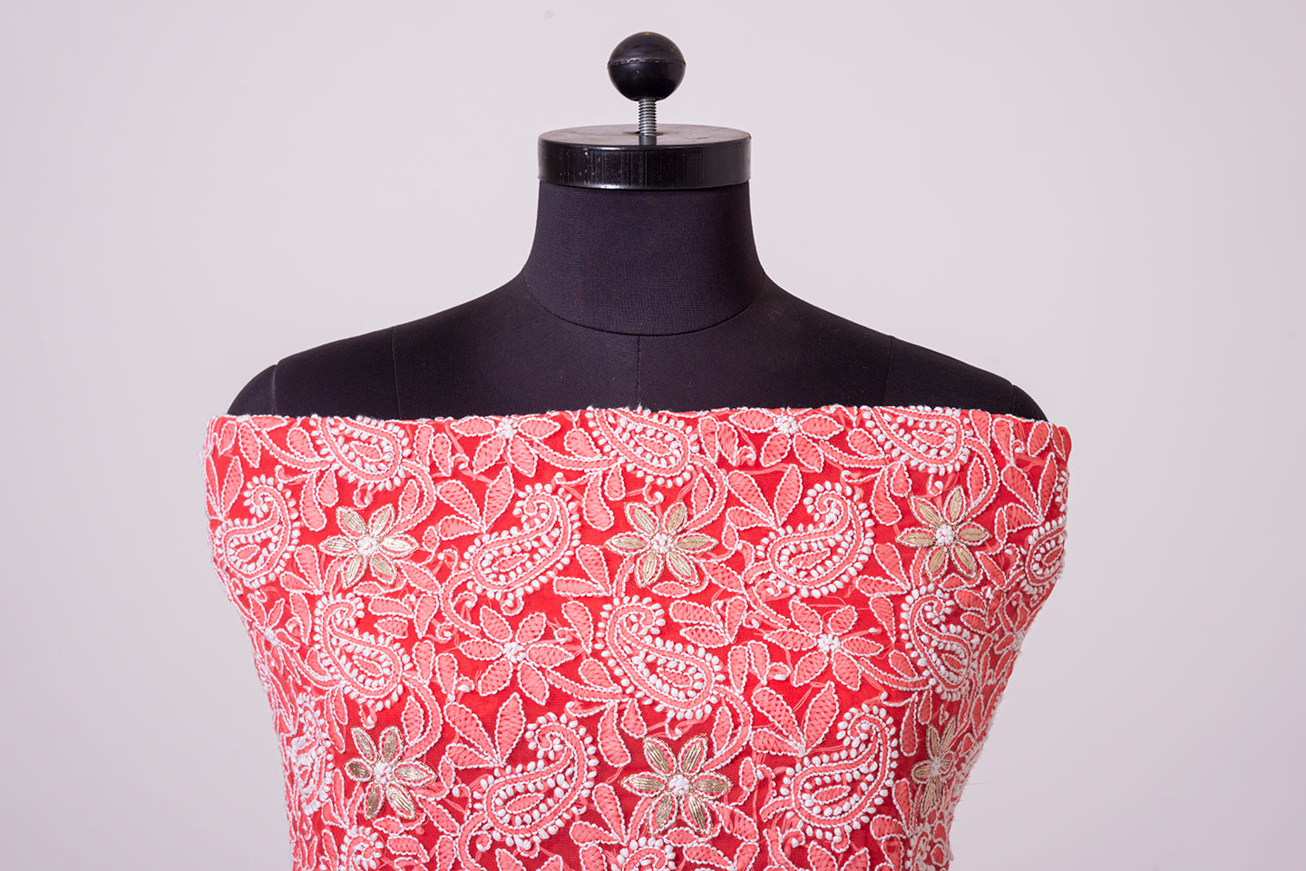 Lucknowi Chikankari carrot red semi georgette Unstiched  suit material