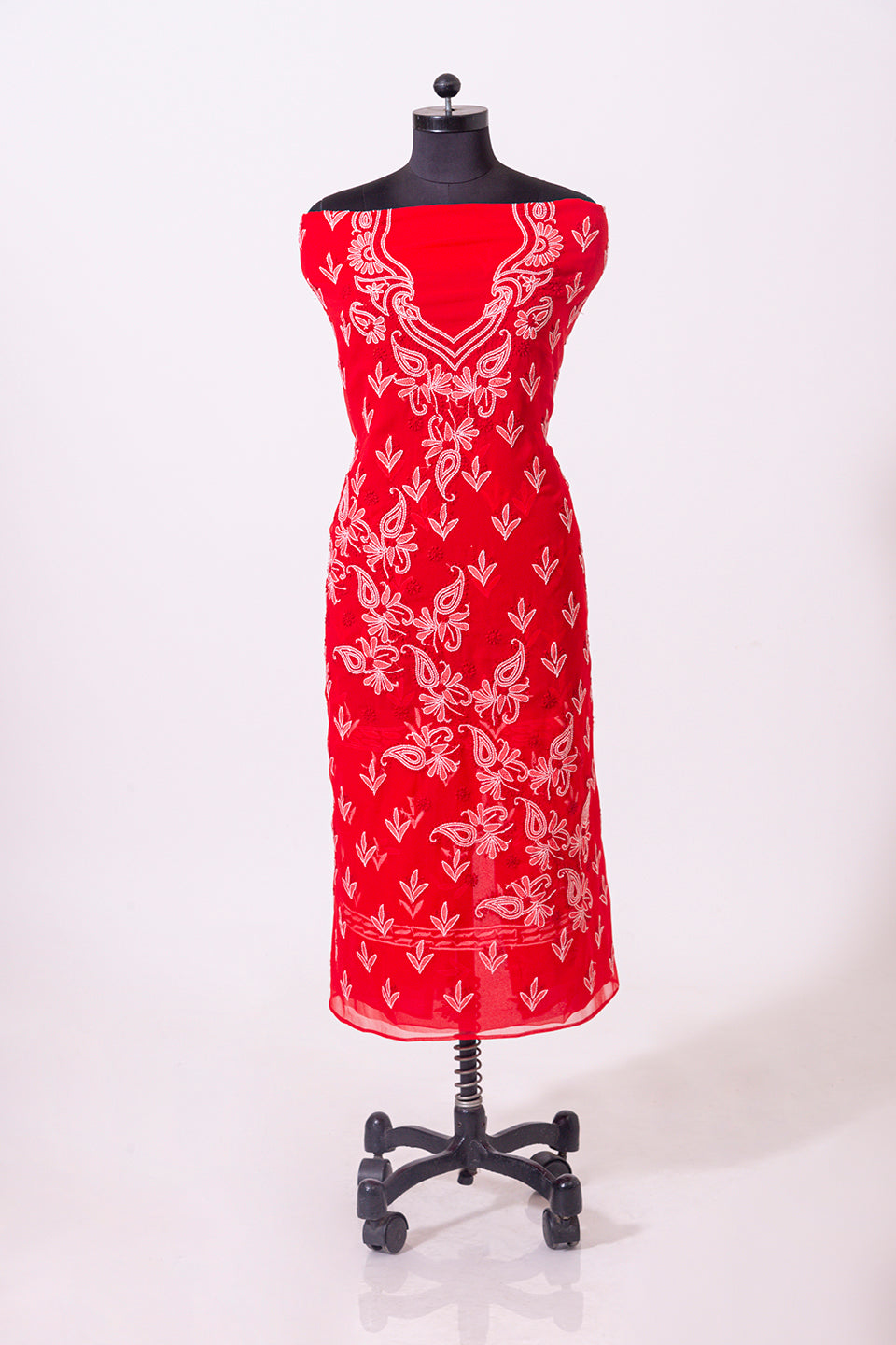Lucknowi Chikankari  red semi georgette Unstiched  suit material