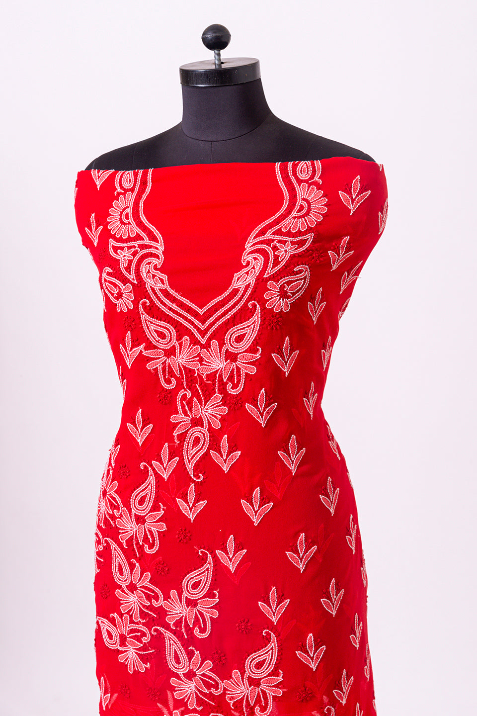 Lucknowi Chikankari  red semi georgette Unstiched  suit material