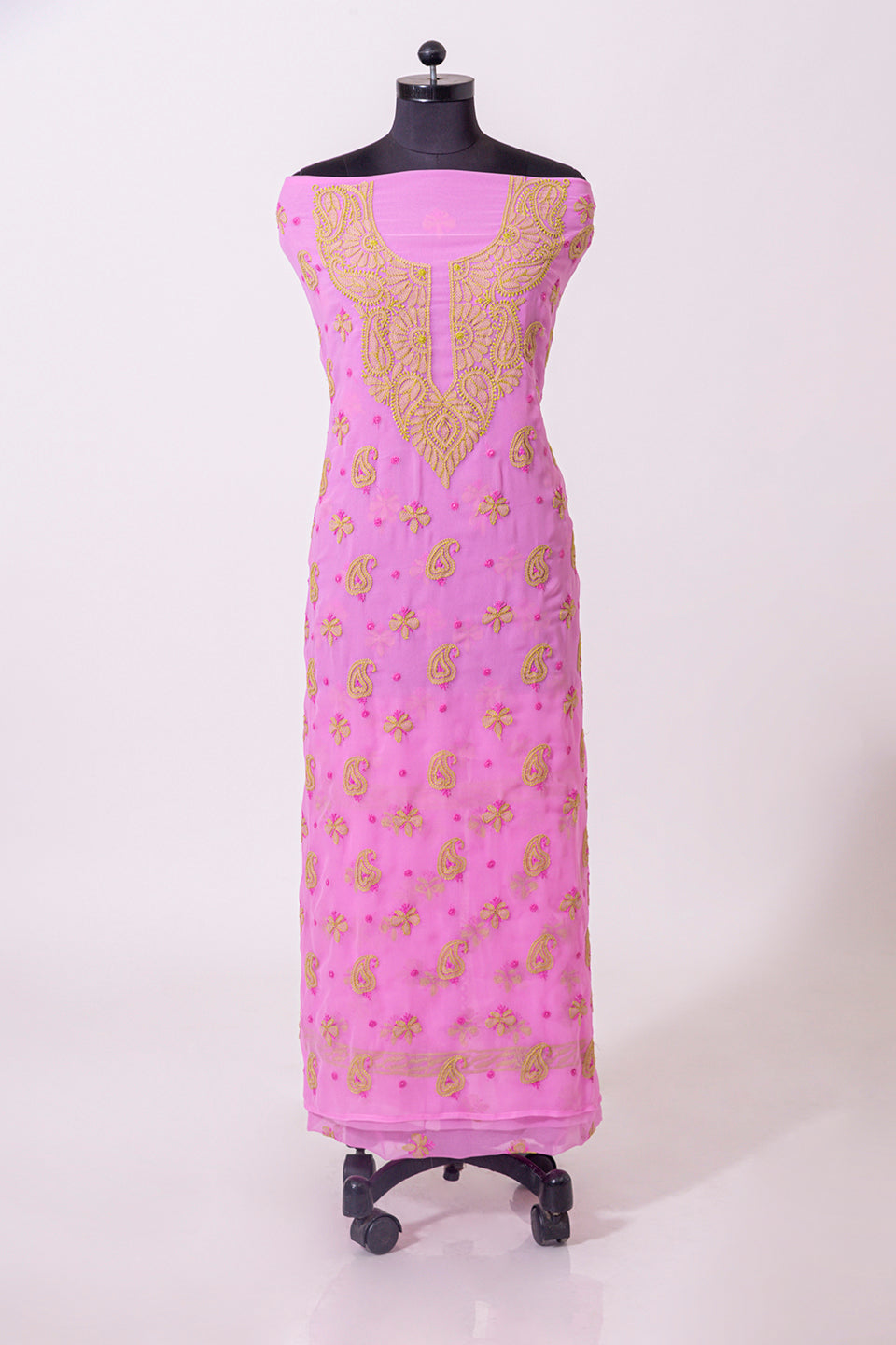 Lucknowi Chikankari  nice onion pink  semi georgette Unstiched  suit material