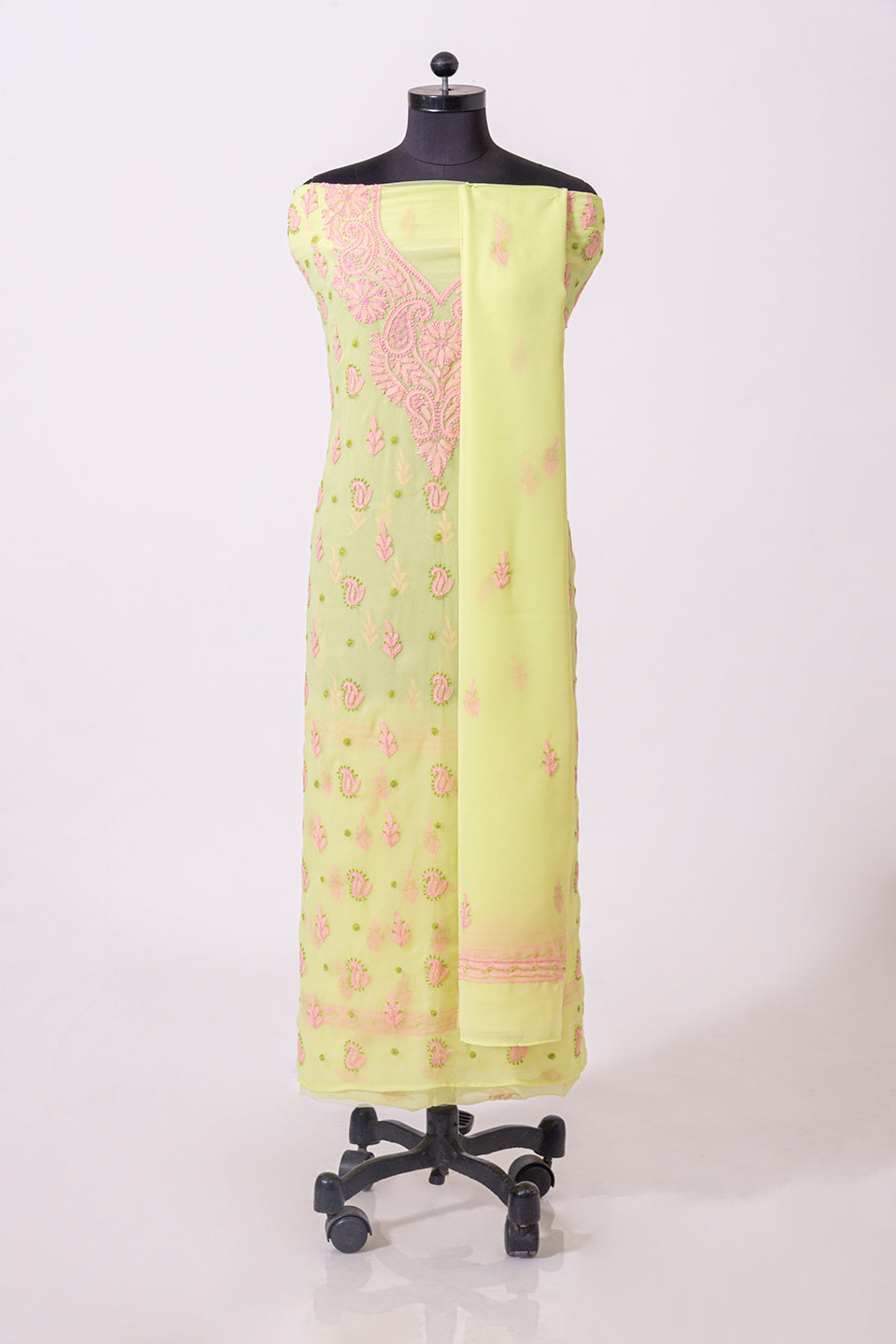 Lucknowi Chikankari  nice light green semi georgette Unstiched  suit material