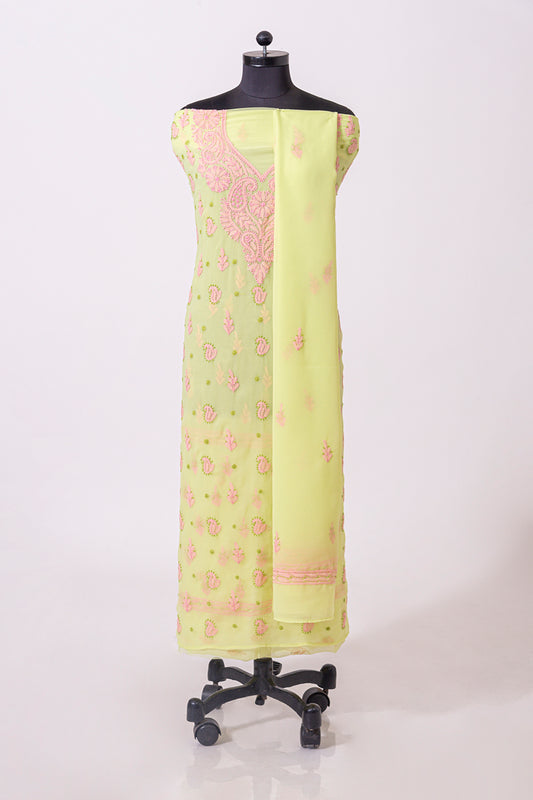 Lucknowi Chikankari  nice light green semi georgette Unstiched  suit material