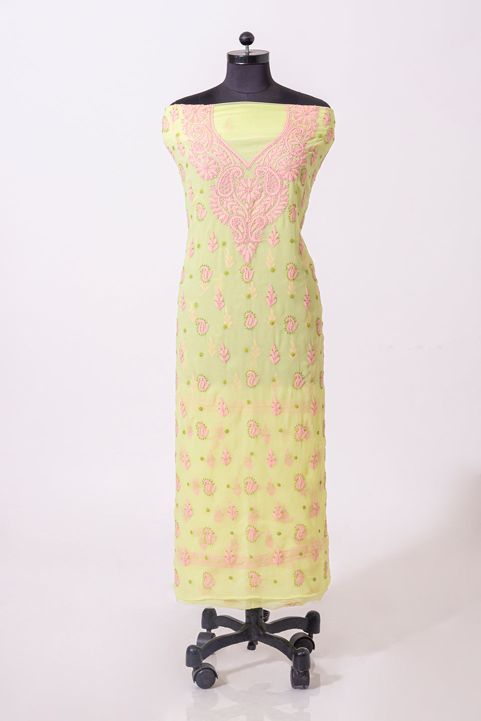 Lucknowi Chikankari  nice light green semi georgette Unstiched  suit material