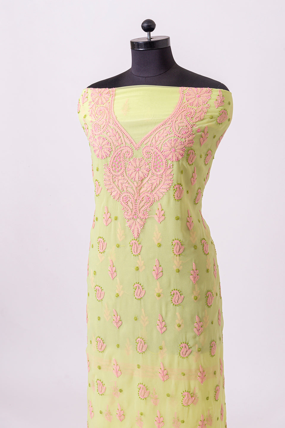 Lucknowi Chikankari  nice light green semi georgette Unstiched  suit material