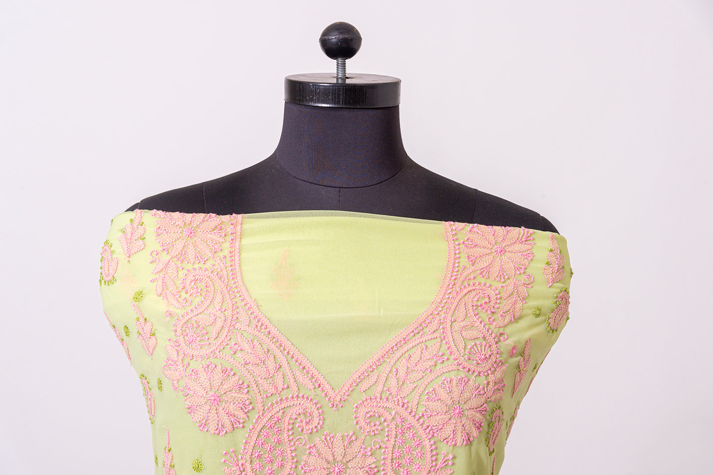 Lucknowi Chikankari  nice light green semi georgette Unstiched  suit material