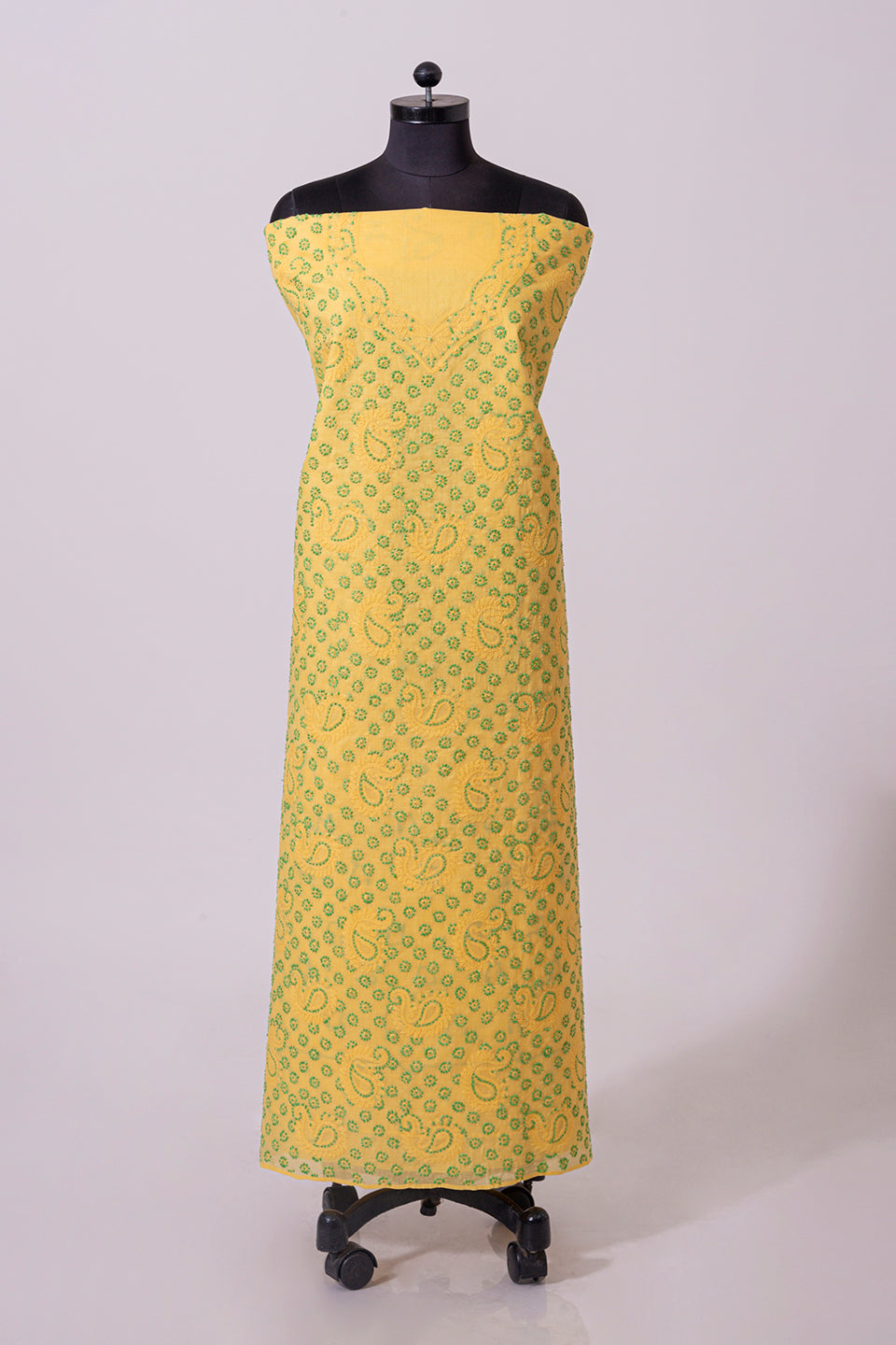 Lucknowi Chikankari yellow cotton Unstiched  suit material