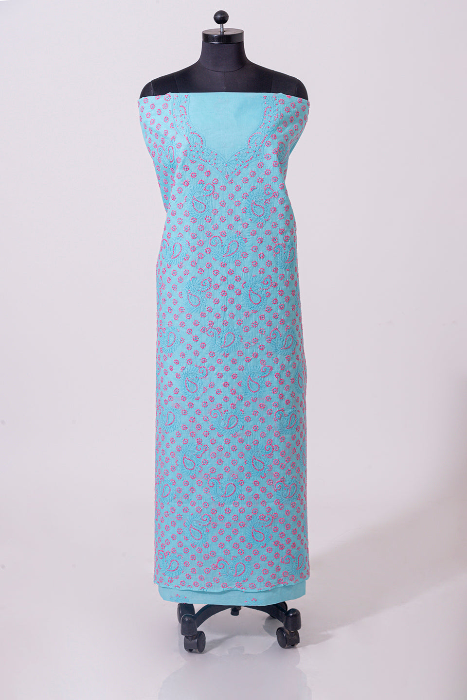 Lucknowi Chikankari light blue cotton Unstiched  suit material