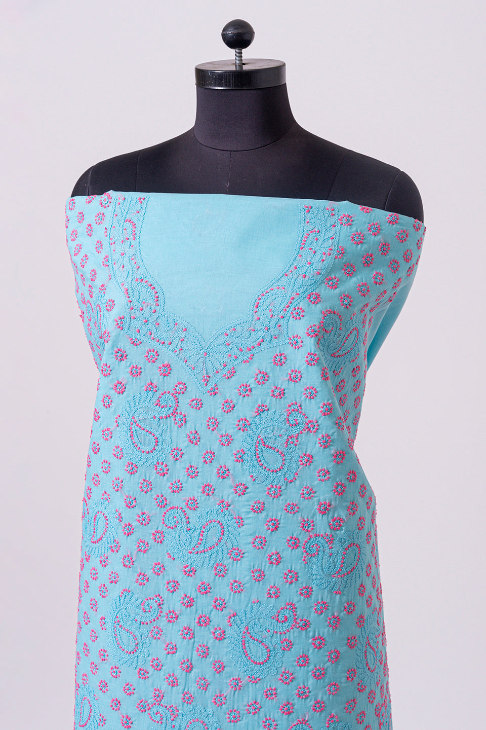 Lucknowi Chikankari light blue cotton Unstiched  suit material