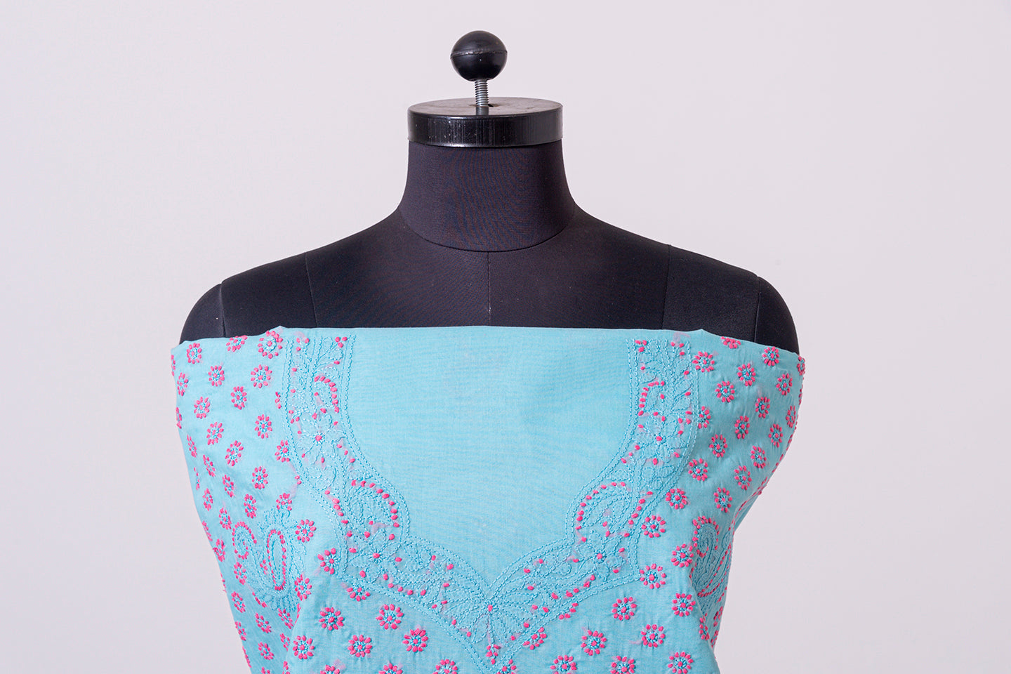 Lucknowi Chikankari light blue cotton Unstiched  suit material