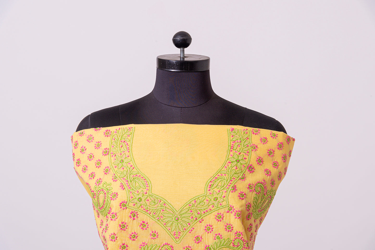 Lucknowi Chikankari yellow cotton Unstiched  suit material