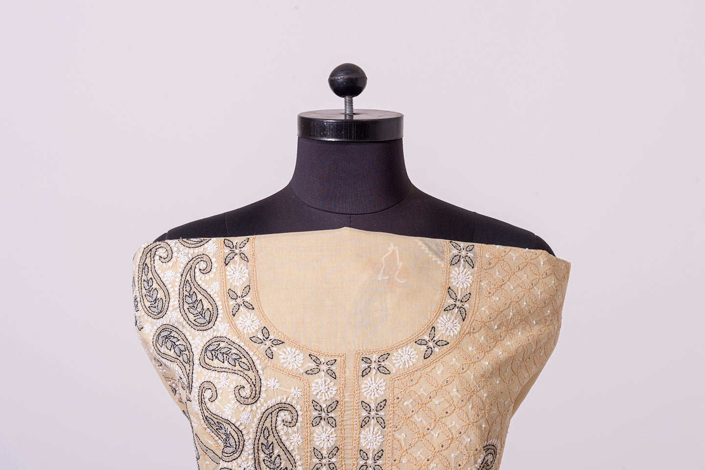 Lucknowi Chikankari fawn cotton Unstiched  suit material with intricate kasab work