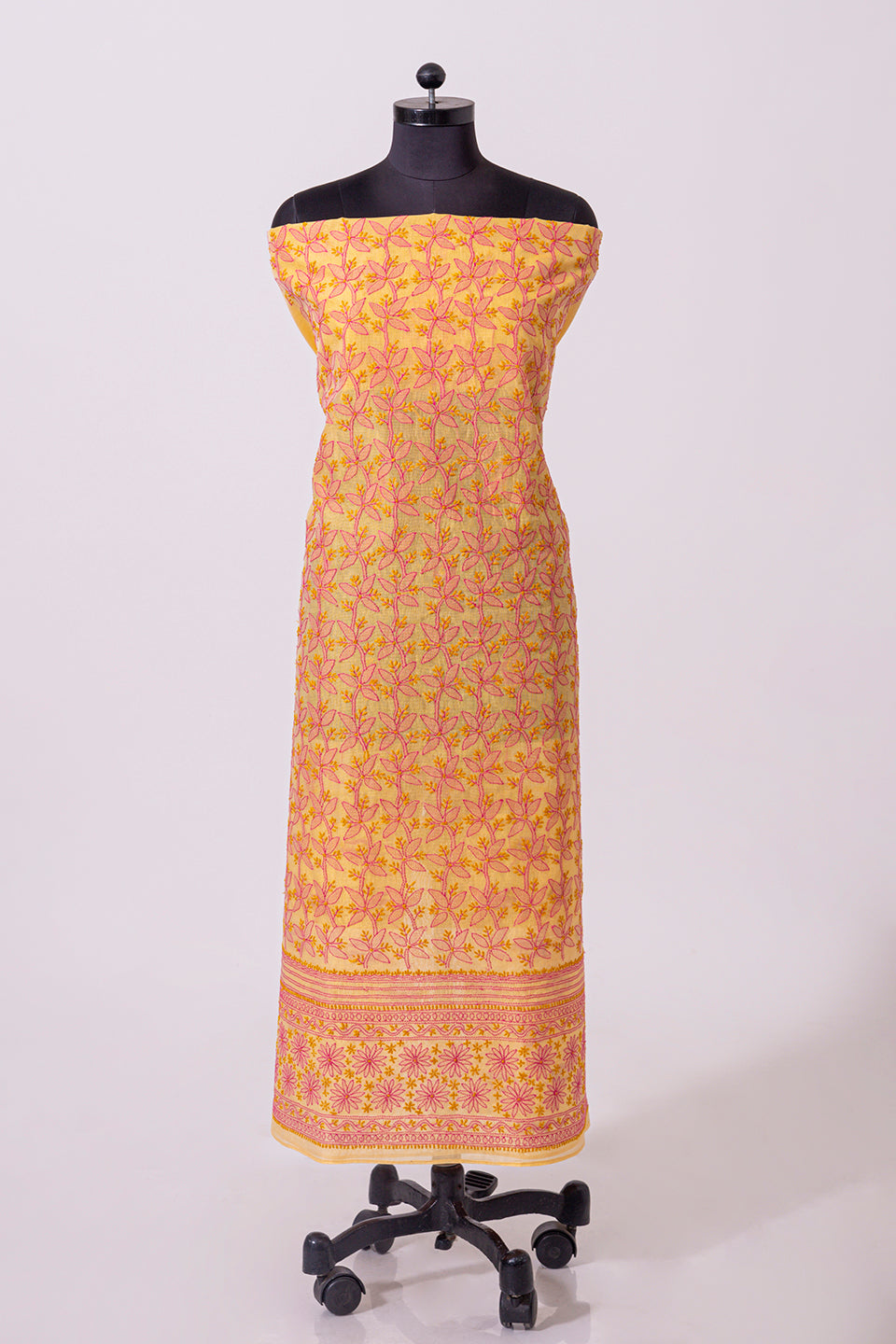 Lucknowi Chikankari cotton chanderi mustard Unstiched  Kurta/Kurti