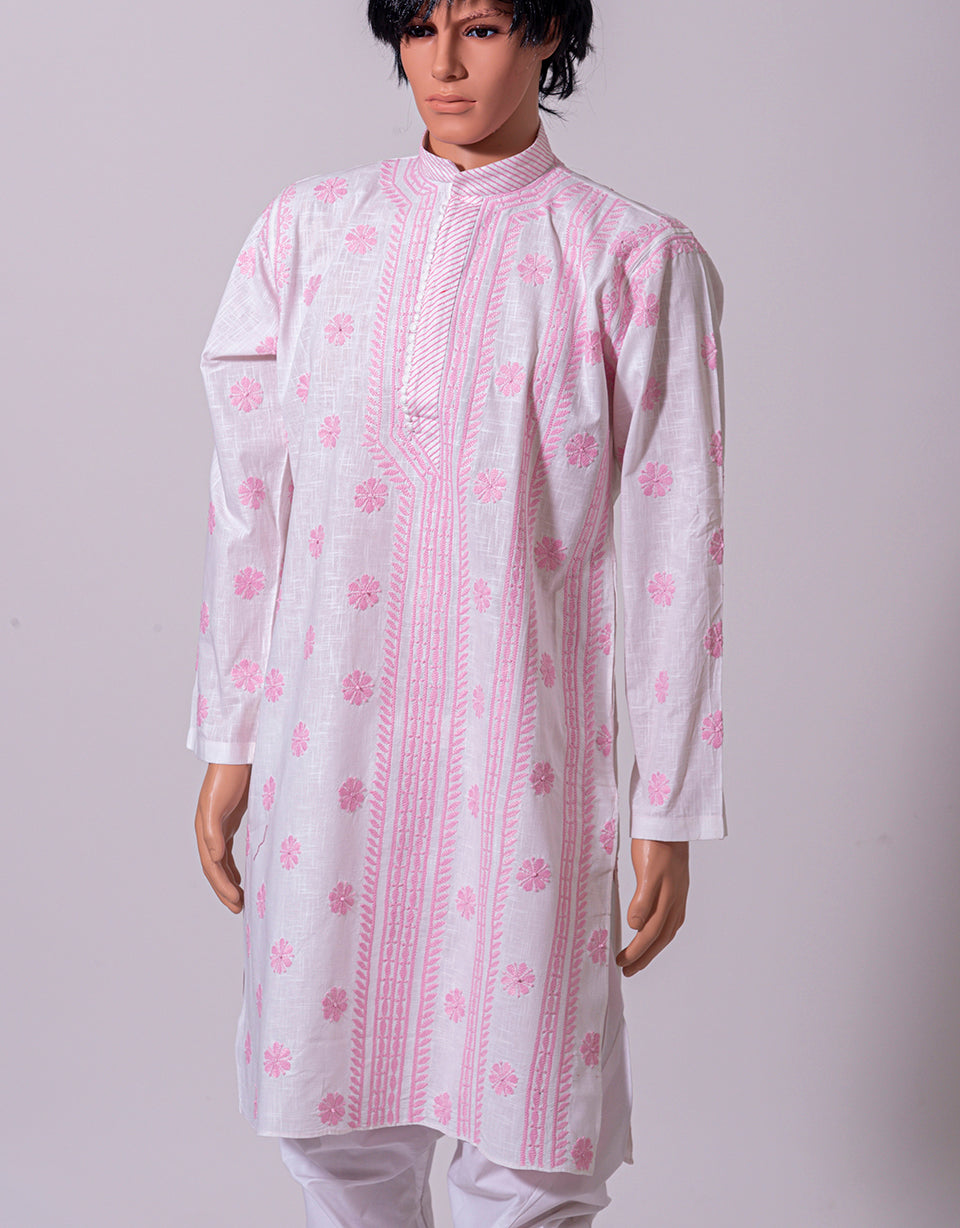 Pink Cotton  Linen Lucknow Chickan Emporium  Mens Kurta