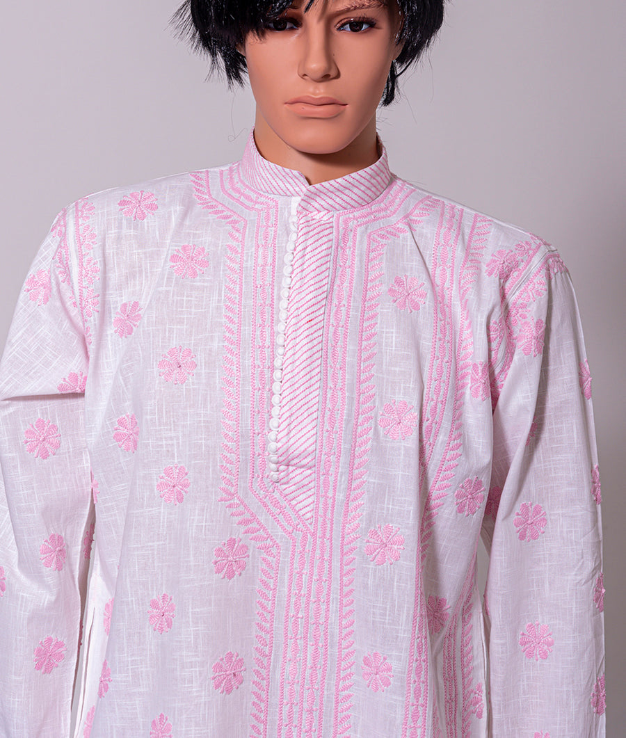 Pink Cotton  Linen Lucknow Chickan Emporium  Mens Kurta