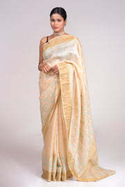 Tussar Silk Saree Beige Colour With Same Colour Blouse piece included Lucknow Chikan Emporium .