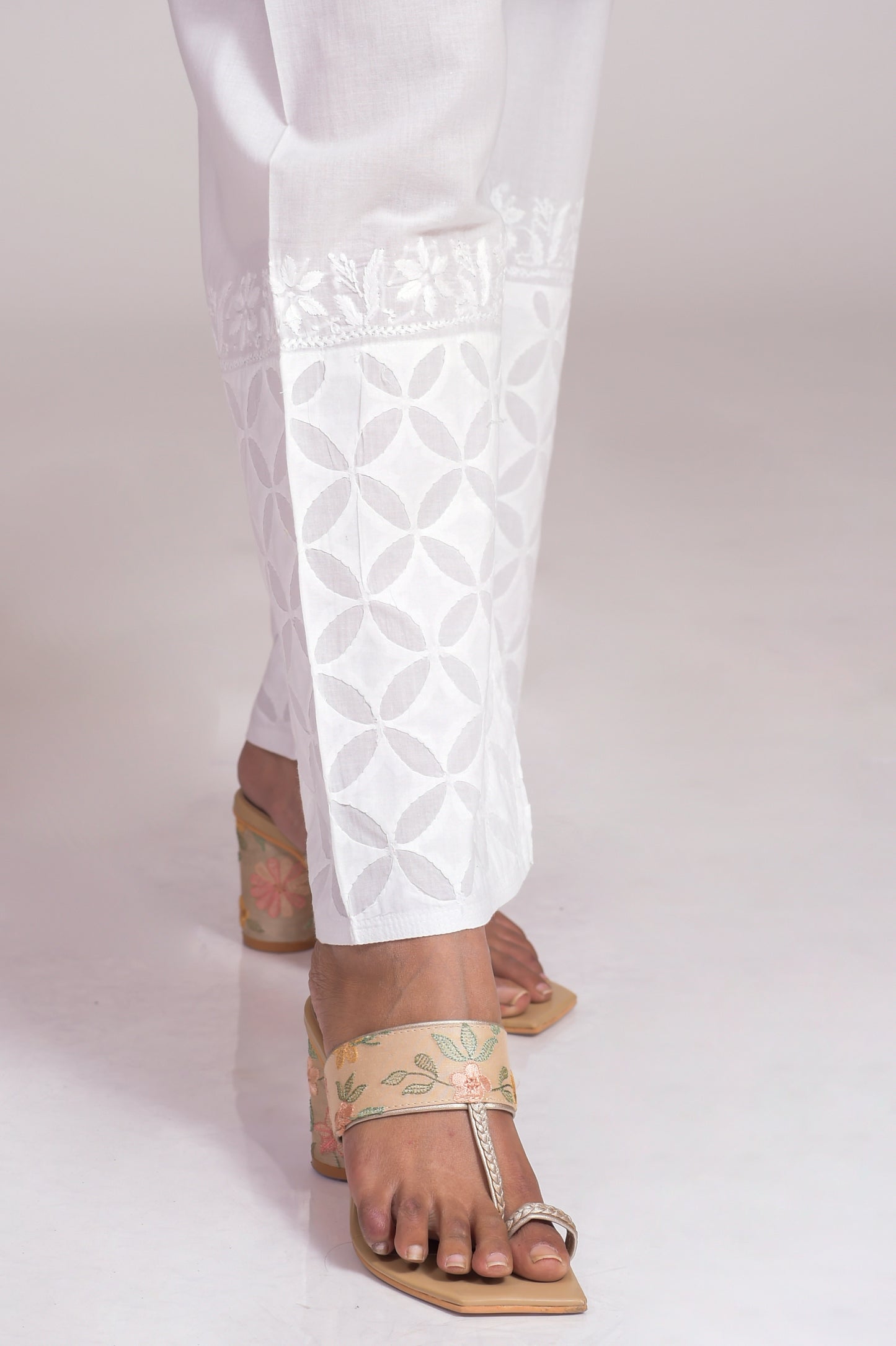 Chikankari Soft Skin Friendly Cotton White Pant Palazzo Lucknow Chikan.