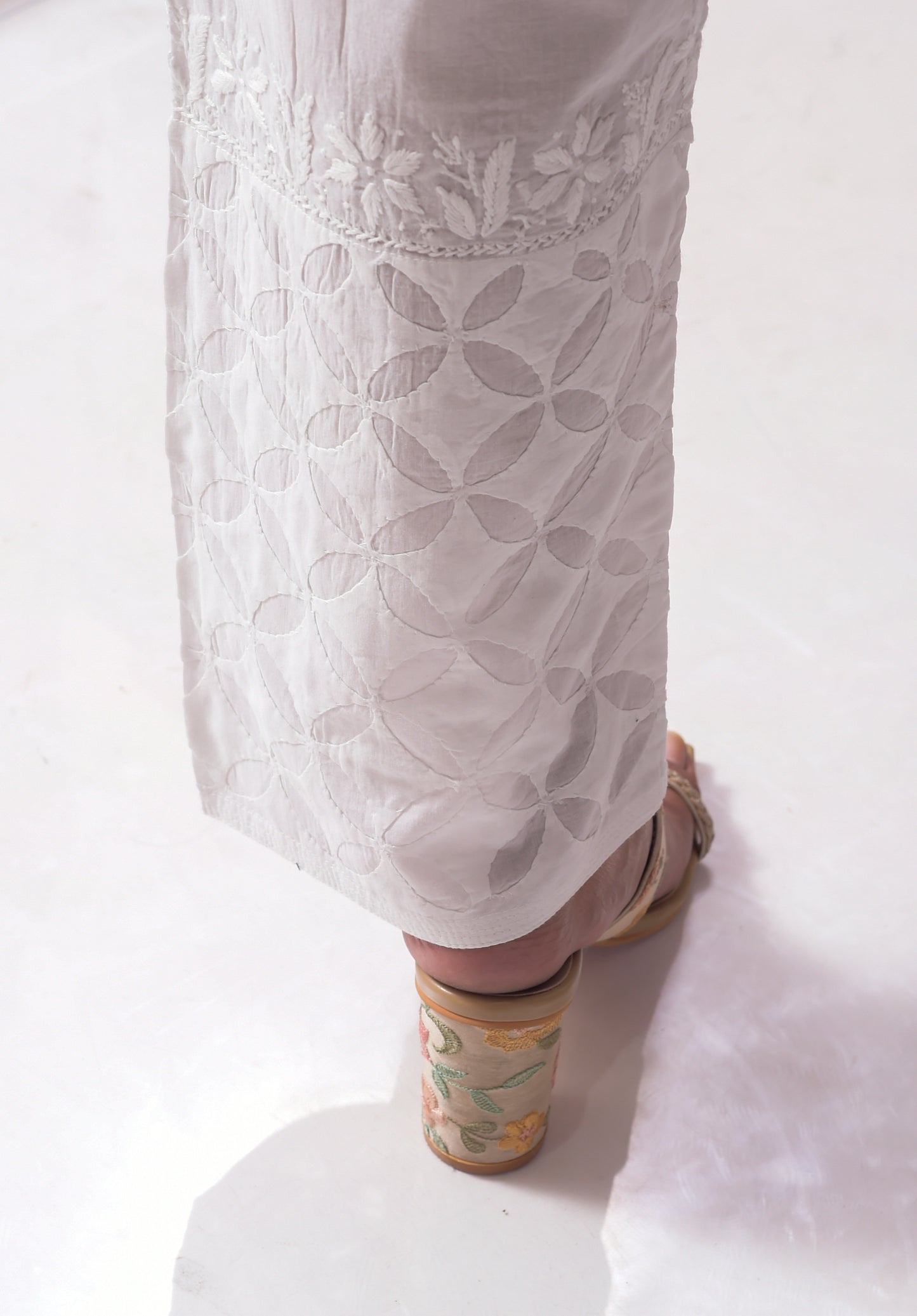 Chikankari Soft Skin Friendly Cotton White Pant Palazzo Lucknow Chikan.