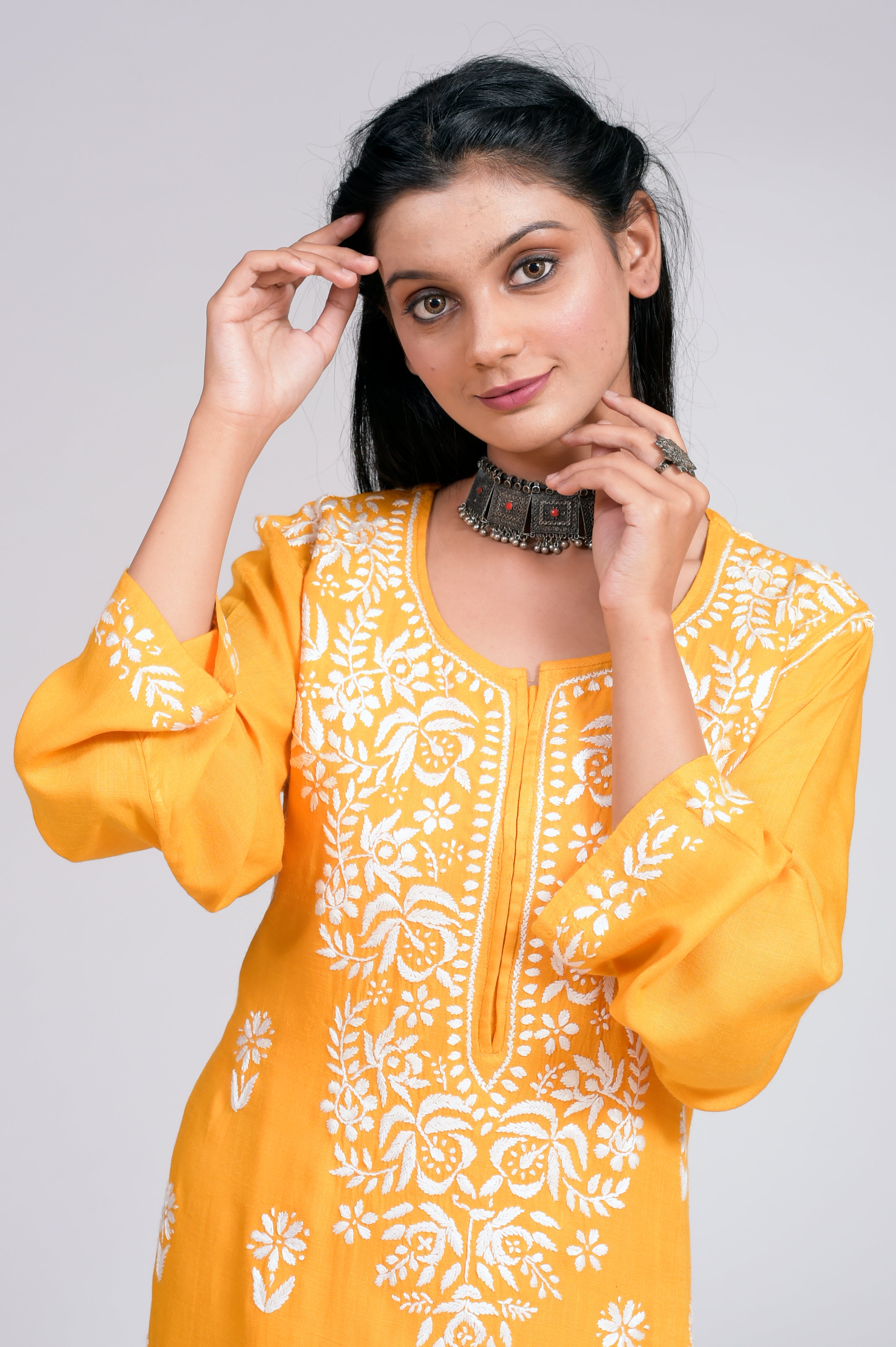 Charmingly Chic: Yellow Cotton Chikan Kurti with Kalidar Sharara Set –  Inayakhan Shop