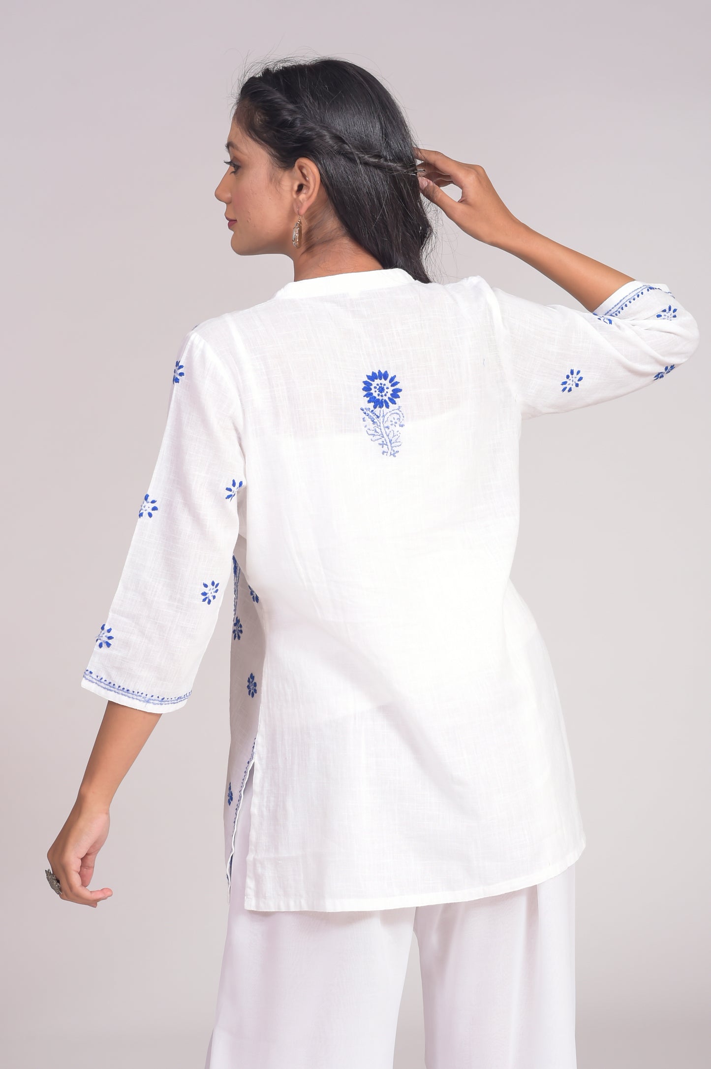 Soft Cotton White Chikankari Short Kurti Hand Embroided Skin Friendly Lucknow Chikan Emporium.