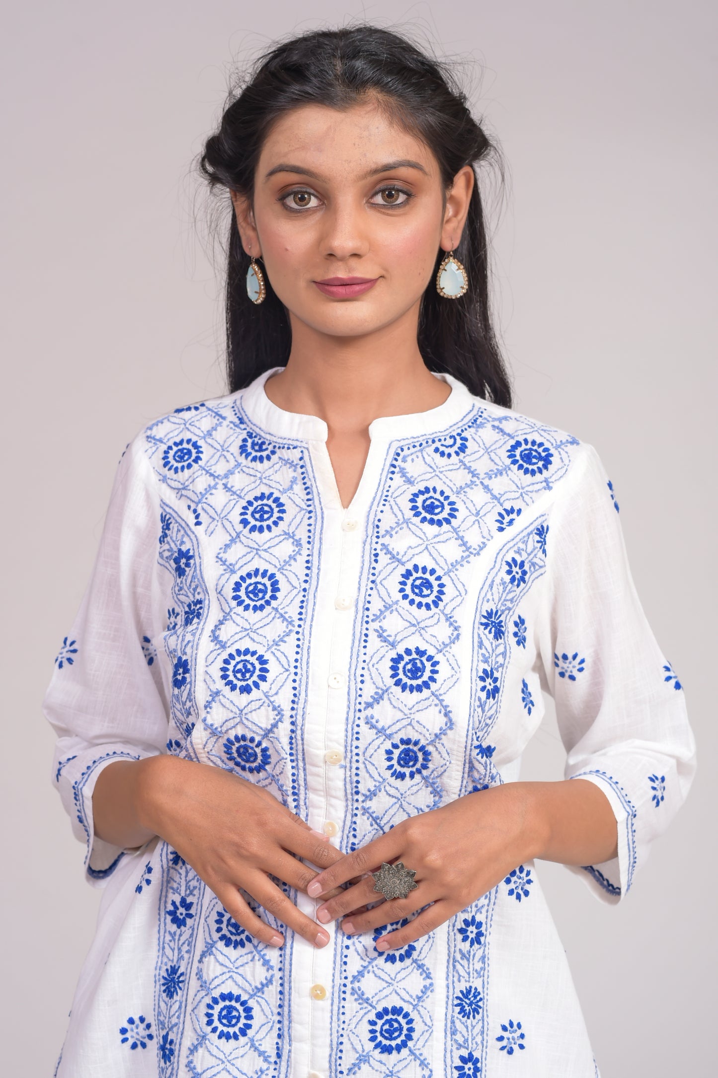 Soft Cotton White Chikankari Short Kurti Hand Embroided Skin Friendly Lucknow Chikan Emporium.