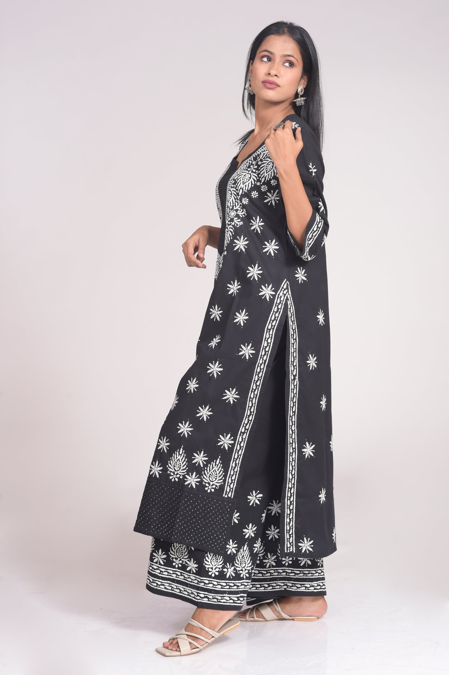 Soft Skin Friendly Cotton Nice Black Kurta and Palazzo Set Hand Chikankari and Kamdani Work Lucknow Chikan Emporium