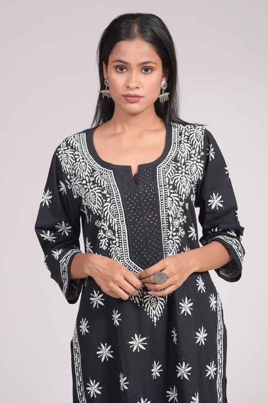 Soft Skin Friendly Cotton Nice Black Kurta and Palazzo Set Hand Chikankari and Kamdani Work Lucknow Chikan Emporium