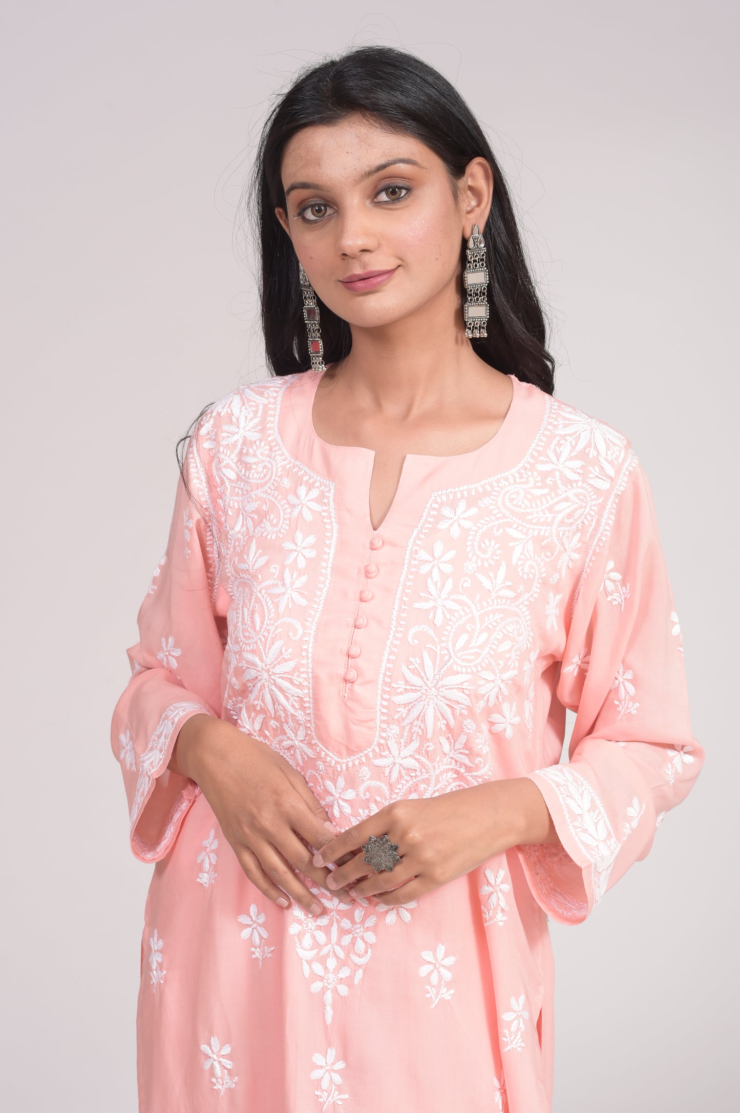 Soft Skin Friendly Pure Modal Nice Peach Kurta and Palazzo Set Hand Chikankari Lucknow Chikan Emporium