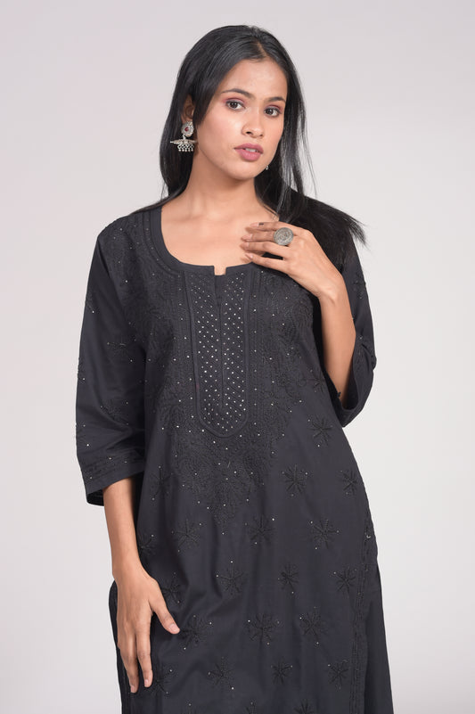 Soft Skin Friendly Cotton Nice Black Kurta and Palazzo Set Hand Chikankari and Kamdani Work Lucknow Chikan Emporium