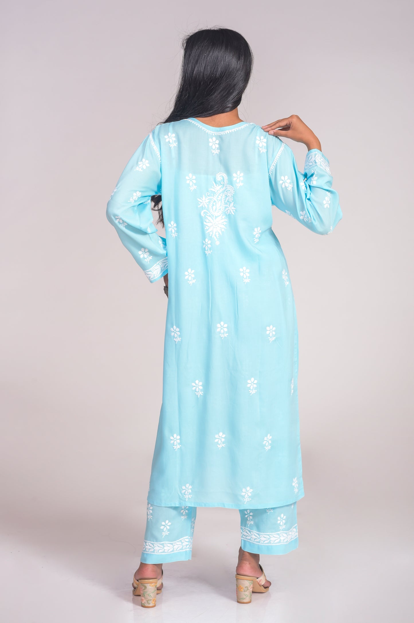 Soft Skin Friendly Pure Modal Nice Blue Kurta and Palazzo Set Hand Chikankari Lucknow Chikan Emporium