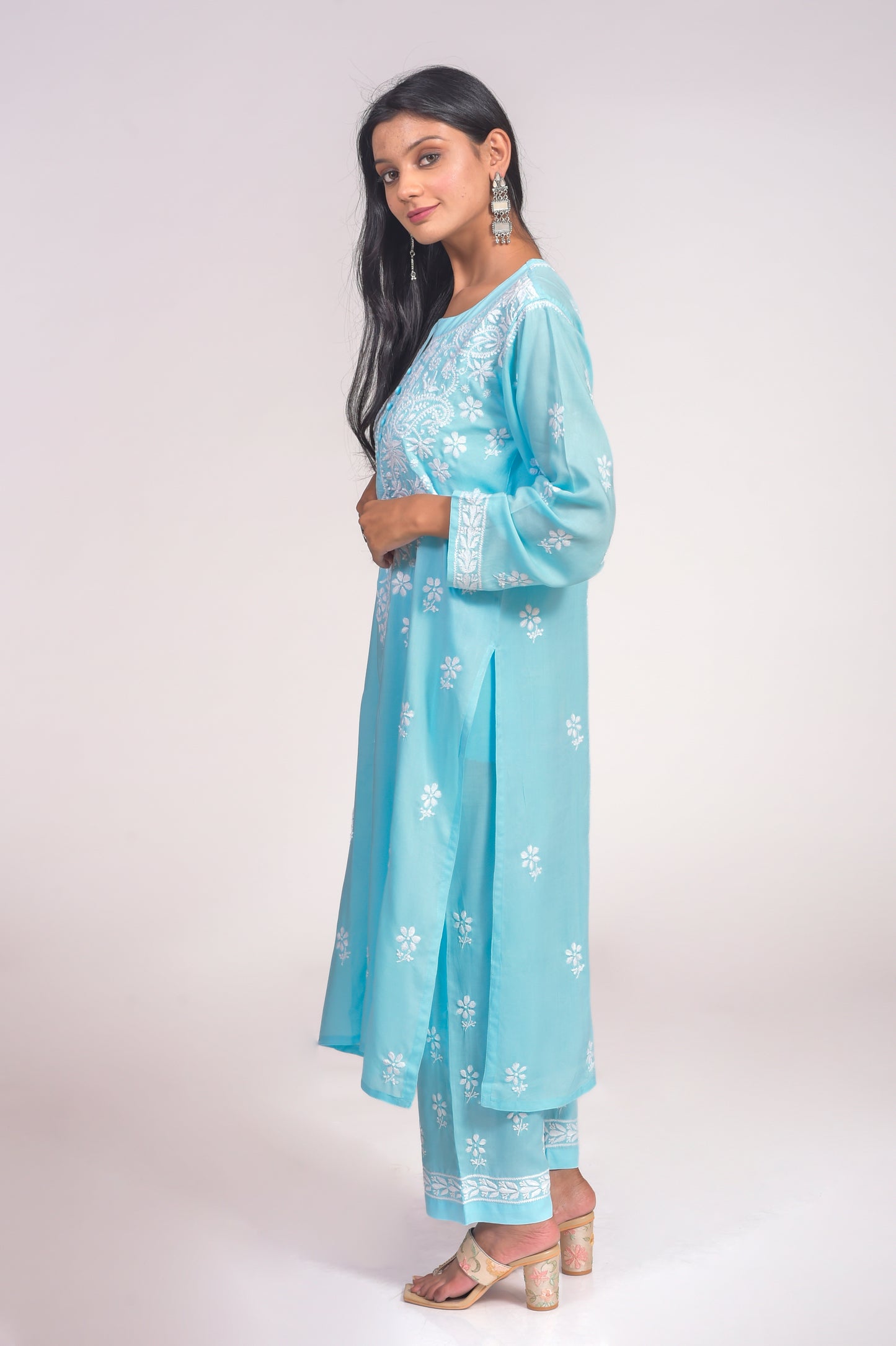 Soft Skin Friendly Pure Modal Nice Blue Kurta and Palazzo Set Hand Chikankari Lucknow Chikan Emporium