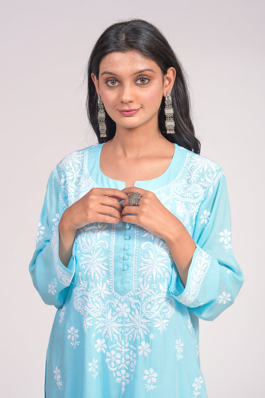Soft Skin Friendly Pure Modal Nice Blue Kurta and Palazzo Set Hand Chikankari Lucknow Chikan Emporium