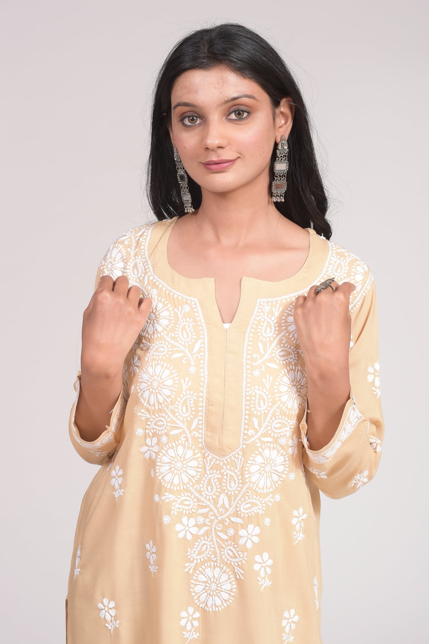 Soft Skin Friendly Pure Modal Nice Fawn Kurta and Palazzo Set Hand Chikankari Lucknow Chikan Emporium