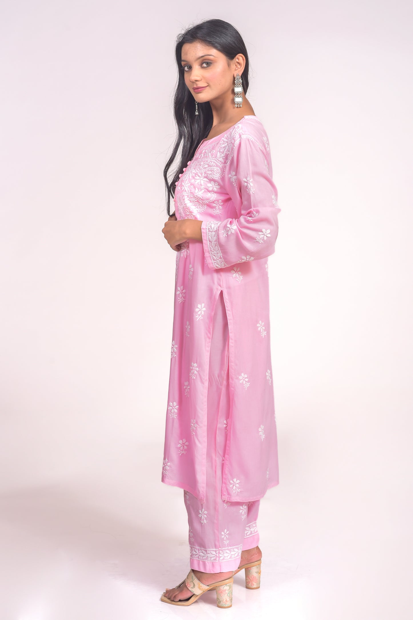 Soft Skin Friendly Pure Modal Nice Pink Kurta and Palazzo Set Hand Chikankari Lucknow Chikan Emporium